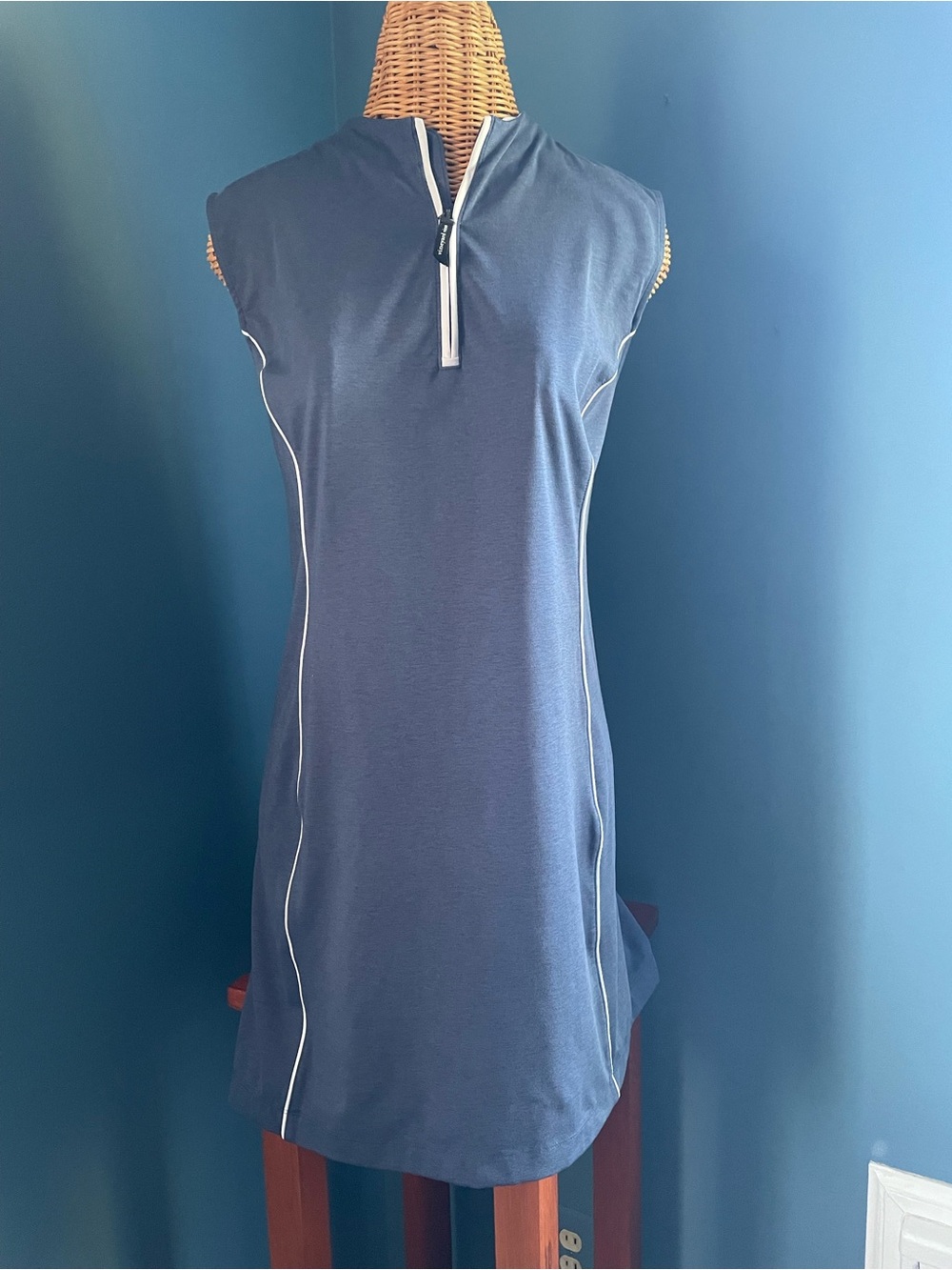Vineyard Vines Navy Sleeveless Polo Dress with White Trim